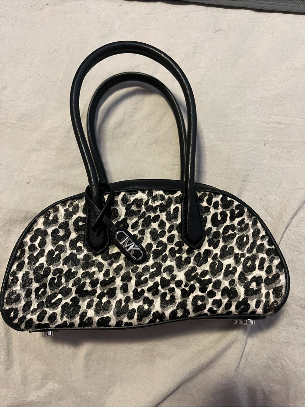 Michael Kors Black and White Leopard Print Dome Satchel